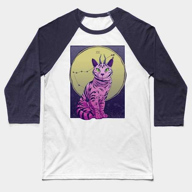 Devil Cat Tarot Baseball T-Shirt by digitalambie